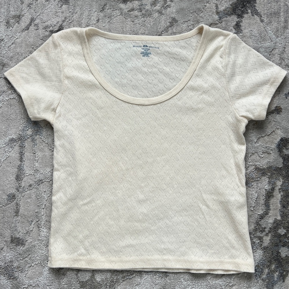 Brandy Melville Heart Pointelle Baby Tee